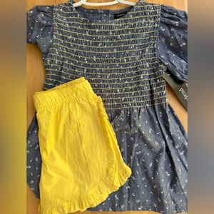 PICAPINO -Girls outfit / Blouse and Short / Size 10-12/ Colors Yellow & Denim /